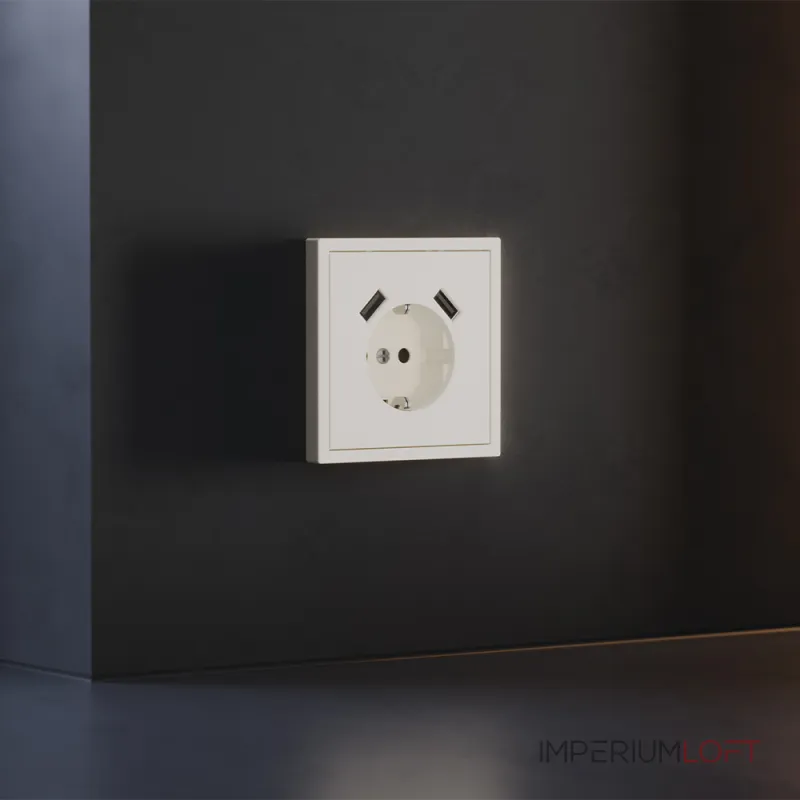 Накладка для розетки с заземлением и защитными шторками с USB A+A S70 (хлопок) Voltum VLS000913 от ImperiumLoft