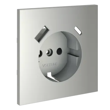 Накладка для розетки с заземлением и защитными шторками с USB A+C S70 (сталь) Voltum VLS001005