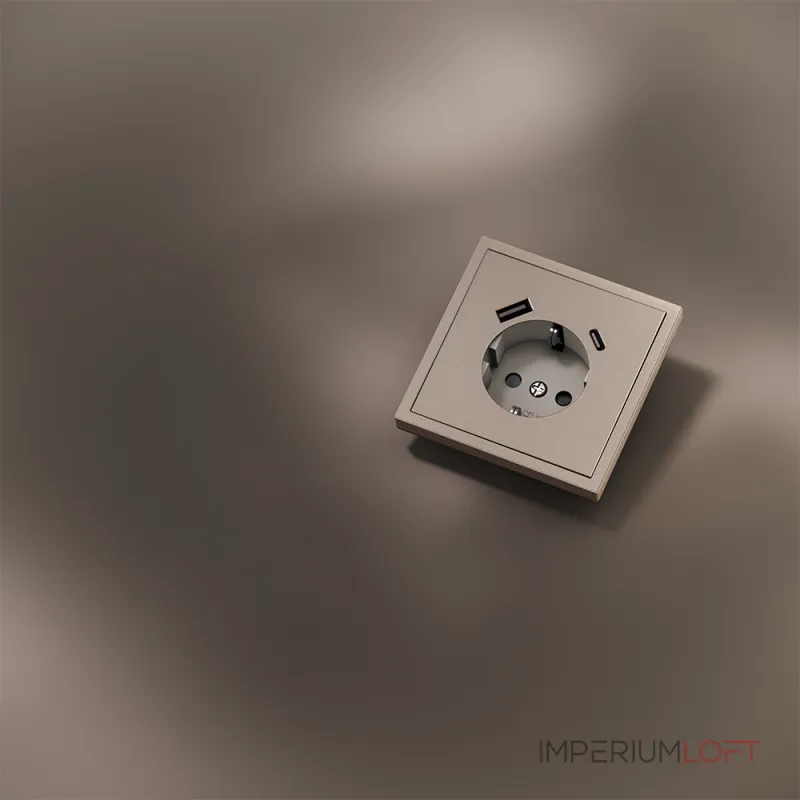 Накладка для розетки с заземлением и защитными шторками с USB A+C S70 (платина) Voltum VLSM001010 от ImperiumLoft