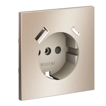 Накладка для розетки с заземлением и защитными шторками с USB A+C S70 (платина) Voltum VLSM001010