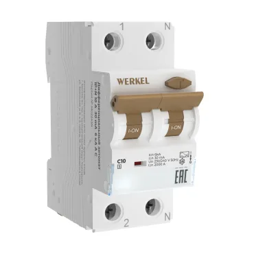 Дифференциальный автомат 1P+N 10 A 30 mА 6 kА C A Werkel W922P254 Дифференциальный автомат 1P+N 10 A 30 mА 6 kА C A Werkel W922P254