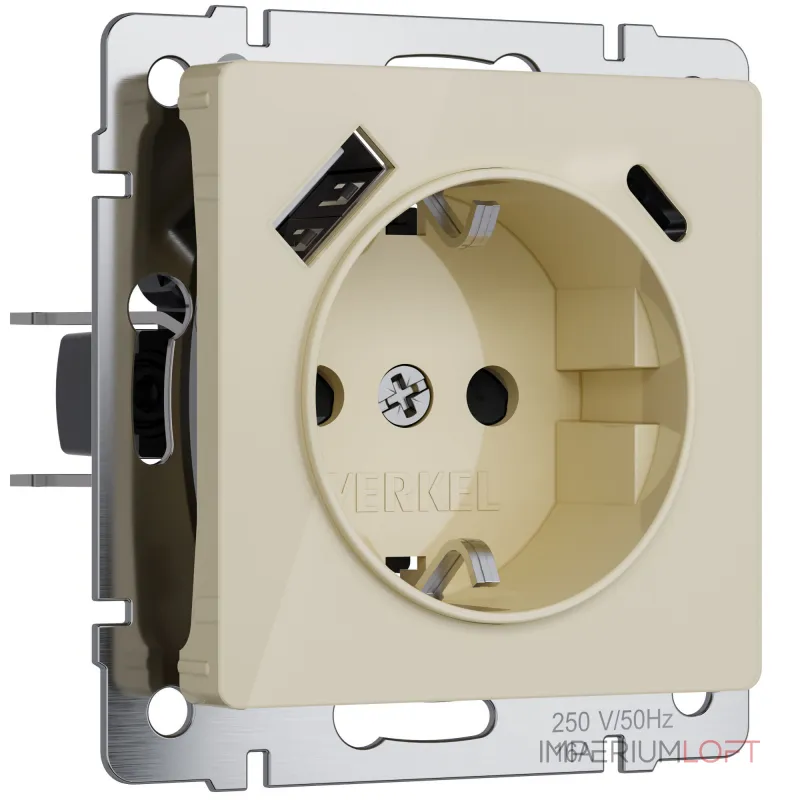 Розетка с заземлением. шторками и USB тип A+C Werkel a064131 от ImperiumLoft